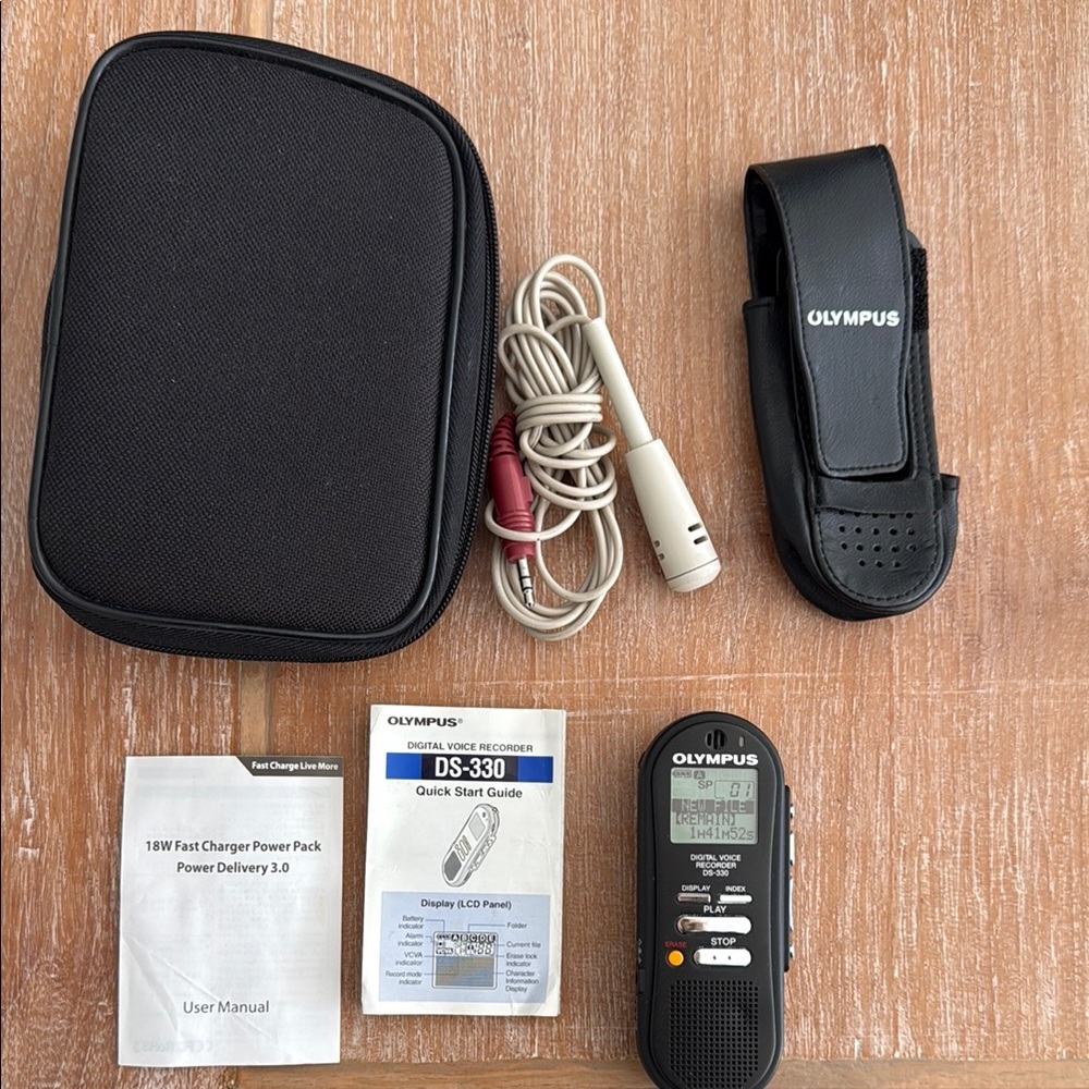 Olympus Black Digital Voice Recorder with Accessories